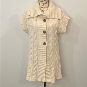 Eddie Bauer merino wool blend cable knit shawl collar cardigan sweater cream L